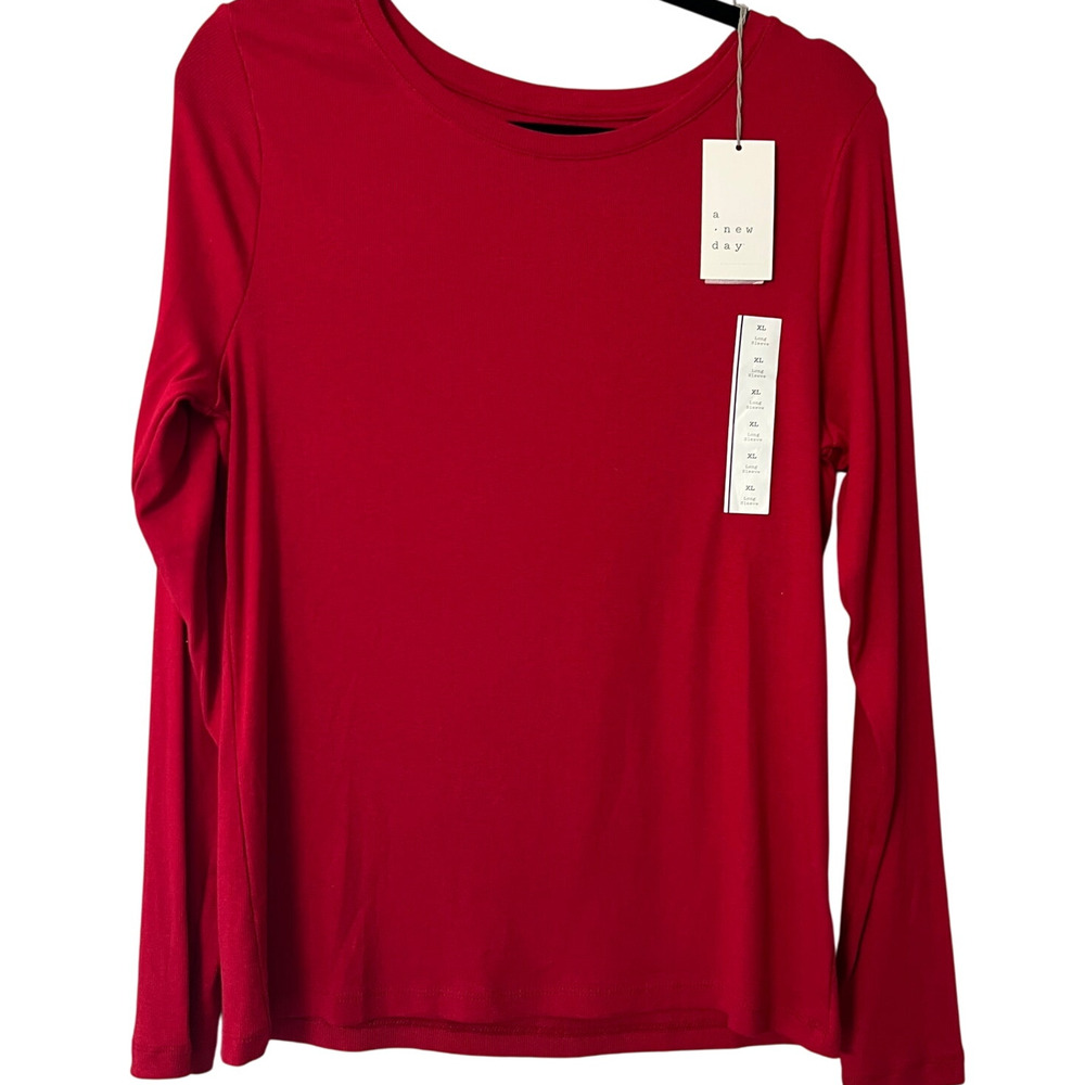 A New Day Women's Red Long Sleeve Ribbed Modal T-Shirt - Size XXL - NWT
